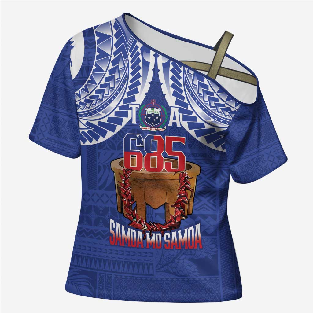 Toa Samoa Rugby Cross Shoulder Shirt 685 Pride Tanoa Ula Fala LT14 Female Blue - Polynesian Pride