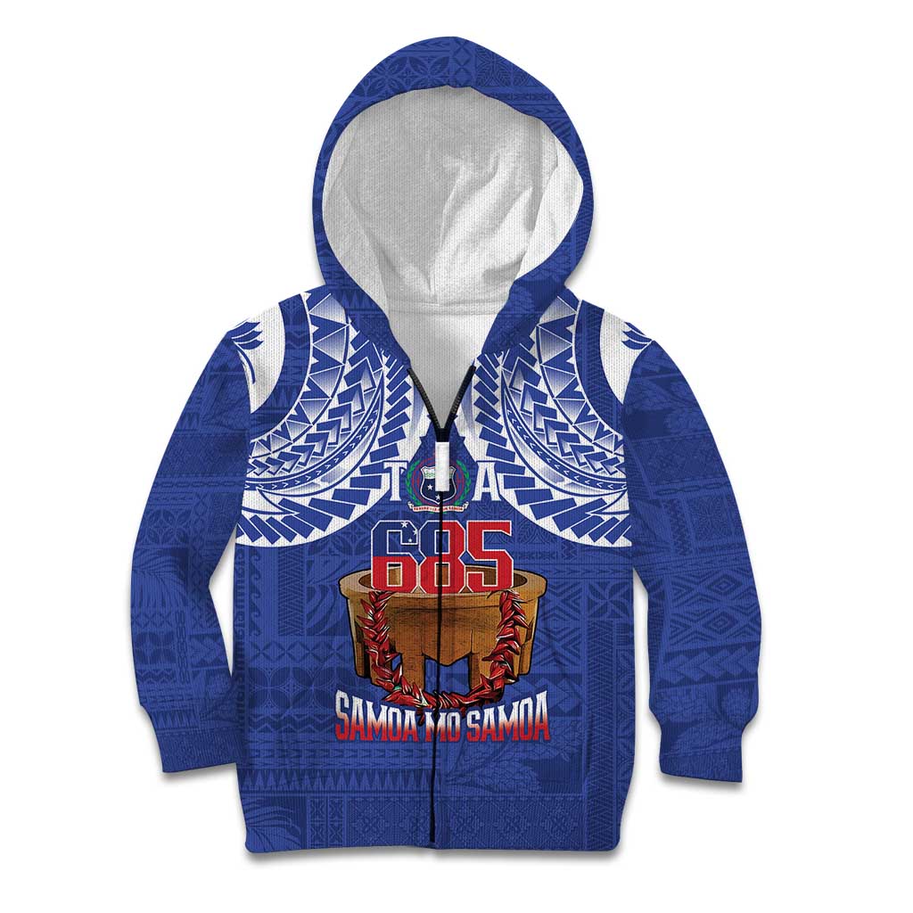 Toa Samoa Rugby Kid Hoodie 685 Pride Tanoa Ula Fala LT14 Zip Hoodie Blue - Polynesian Pride