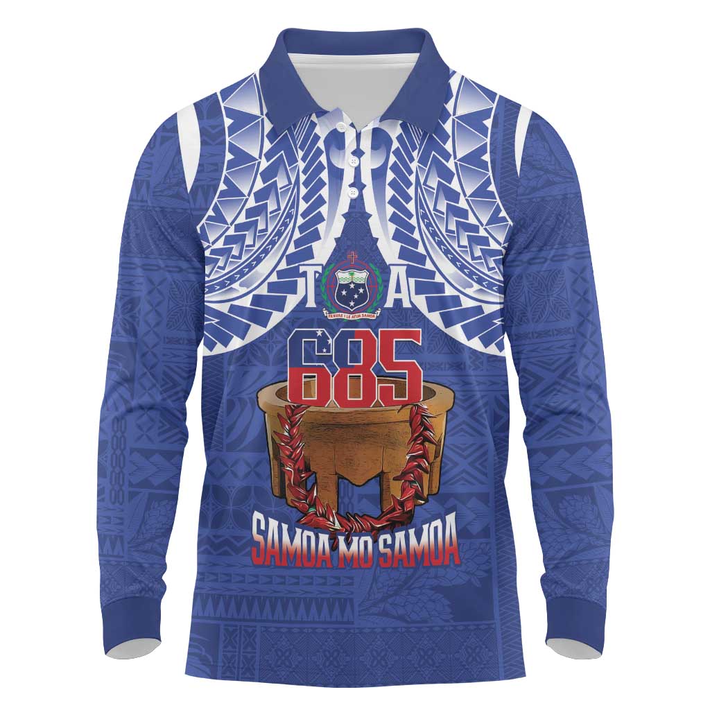 Toa Samoa Rugby Long Sleeve Polo Shirt 685 Pride Tanoa Ula Fala LT14 Blue - Polynesian Pride