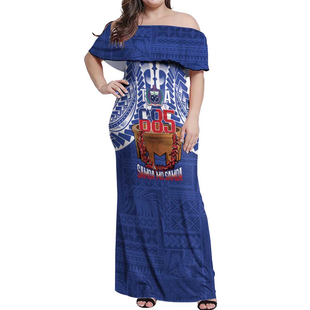 Toa Samoa Rugby Off Shoulder Maxi Dress 685 Pride Tanoa Ula Fala LT14 Women Blue - Polynesian Pride