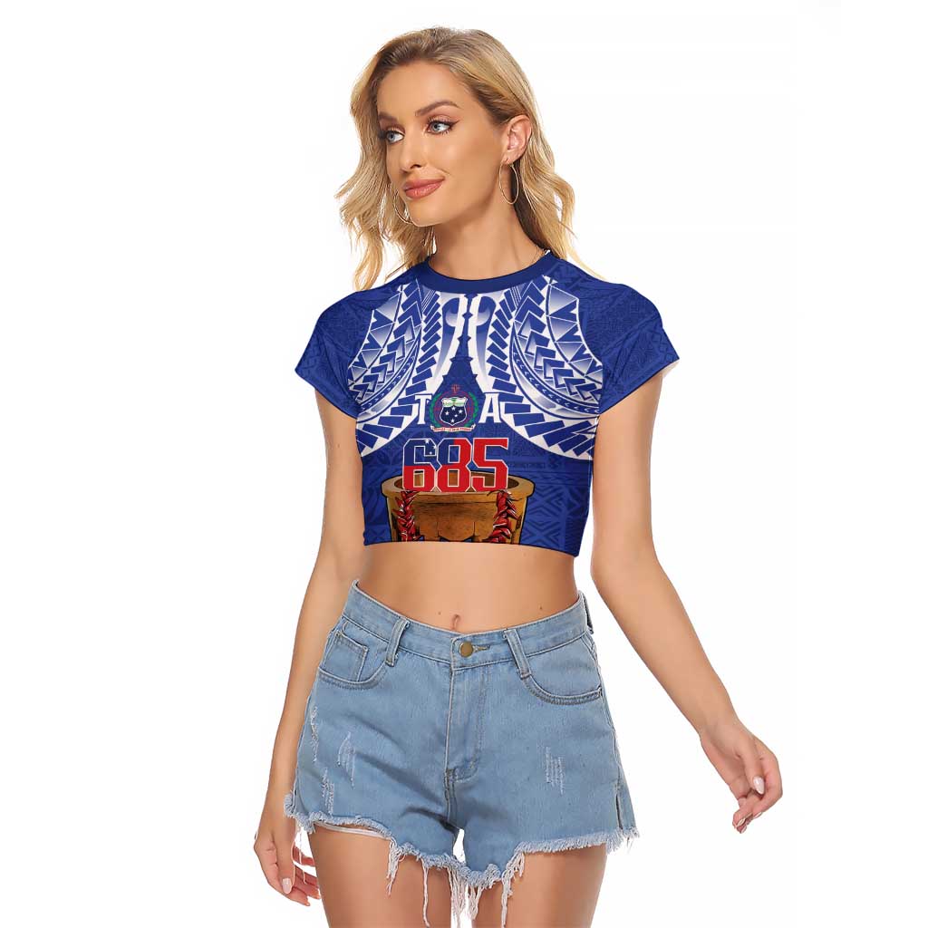 Toa Samoa Rugby Raglan Cropped T Shirt 685 Pride Tanoa Ula Fala LT14 Female Blue - Polynesian Pride