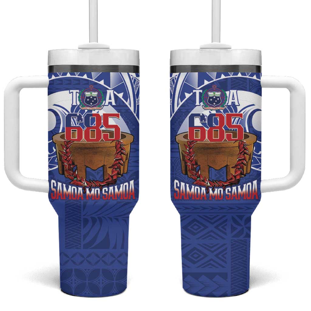 Toa Samoa Rugby Tumbler With Handle 685 Pride Tanoa Ula Fala LT14 One Size: 40 oz Blue - Polynesian Pride