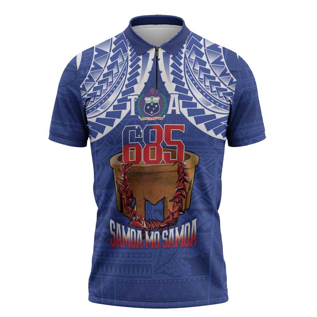 Toa Samoa Rugby Zipper Polo Shirt 685 Pride Tanoa Ula Fala LT14 Blue - Polynesian Pride