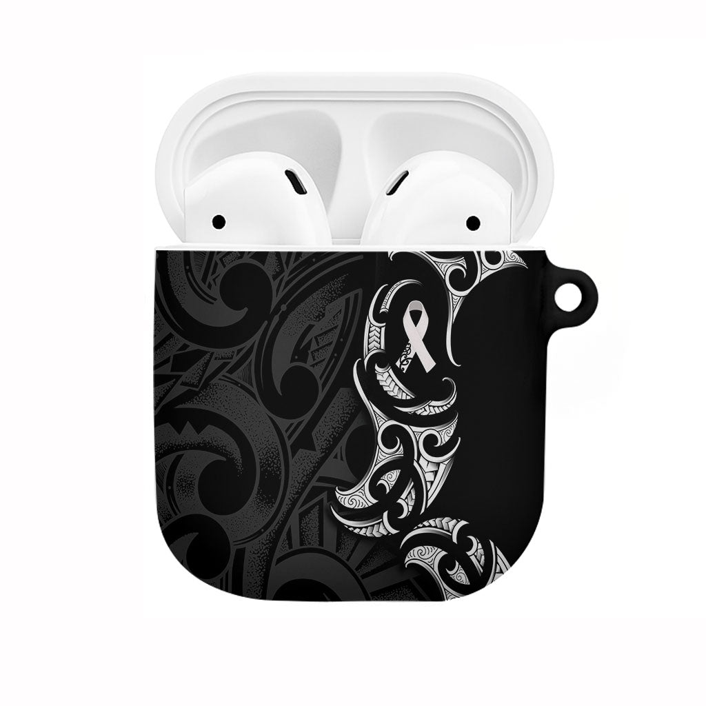 White Ribbon Day New Zealand AirPods Case Aotearoa Maori Pattern LT14 Black - Polynesian Pride