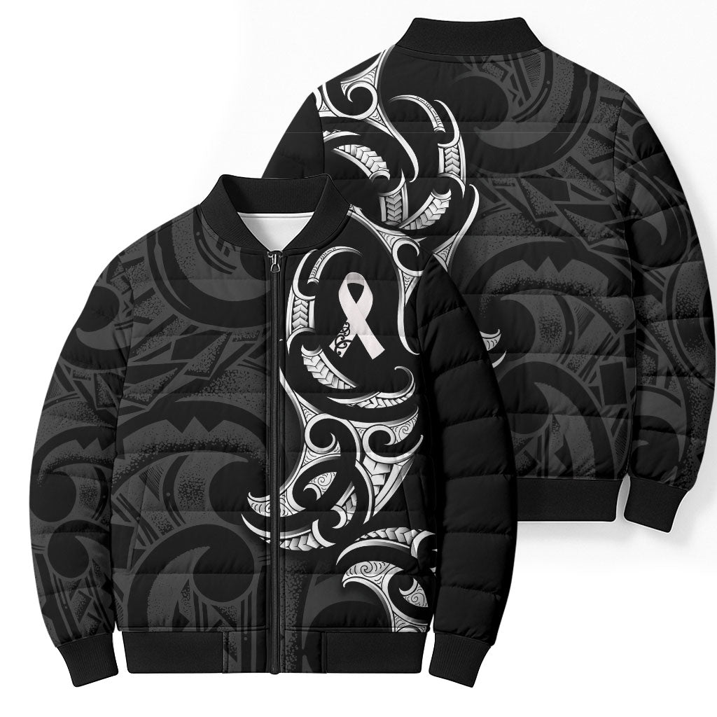 White Ribbon Day New Zealand Bomber Puffer Jacket Aotearoa Maori Pattern LT14 - Polynesian Pride