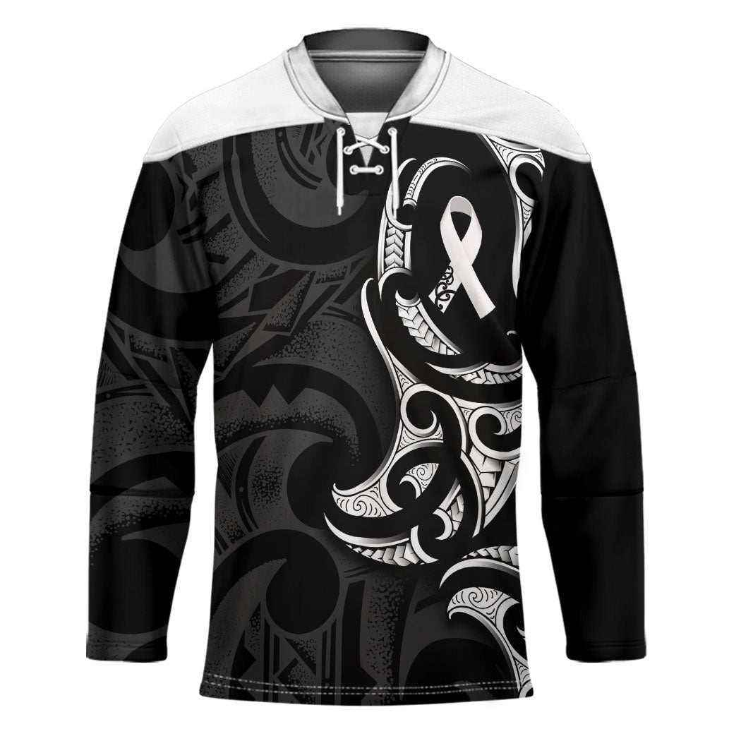 White Ribbon Day New Zealand Hockey Jersey Aotearoa Maori Pattern LT14 Unisex Black - Polynesian Pride