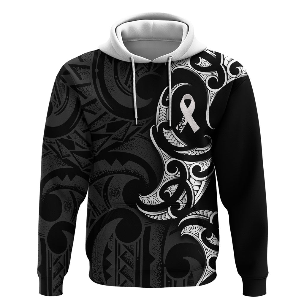 White Ribbon Day New Zealand Hoodie Aotearoa Maori Pattern LT14 Pullover Hoodie Black - Polynesian Pride