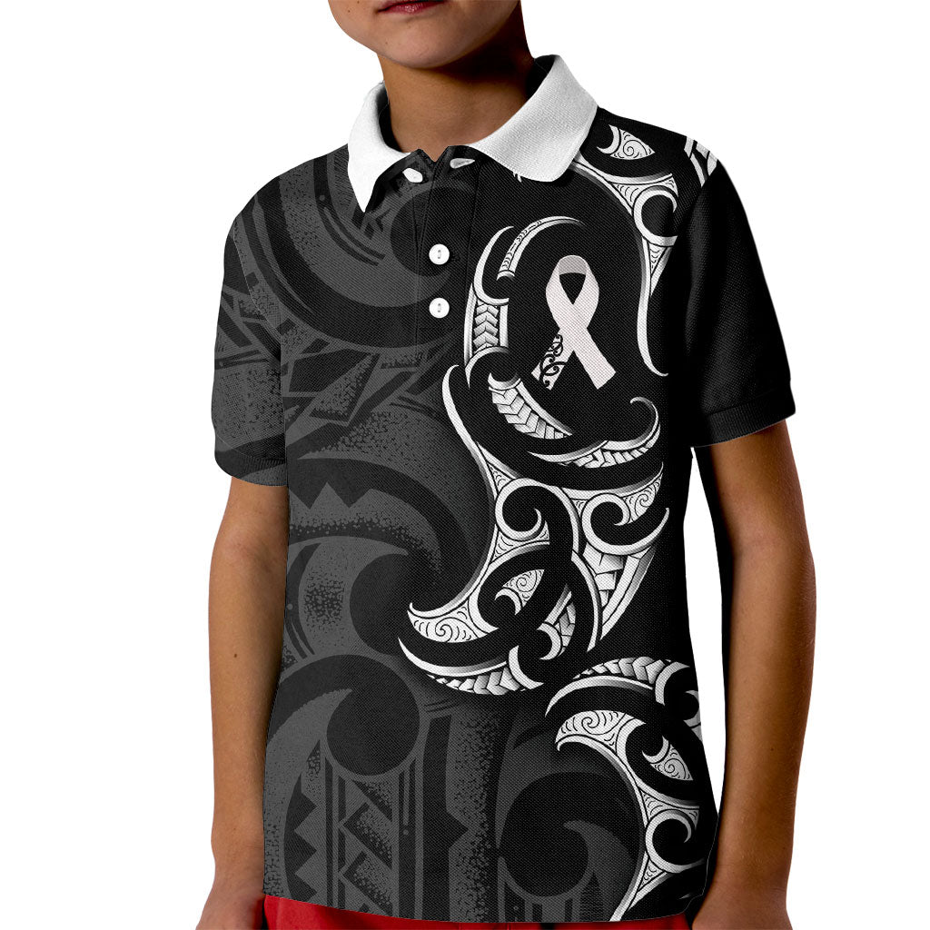 White Ribbon Day New Zealand Kid Polo Shirt Aotearoa Maori Pattern LT14 Kid Black - Polynesian Pride