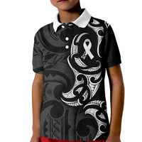 White Ribbon Day New Zealand Kid Polo Shirt Aotearoa Maori Pattern LT14 Kid Black - Polynesian Pride