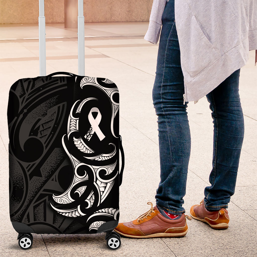 White Ribbon Day New Zealand Luggage Cover Aotearoa Maori Pattern LT14 Black - Polynesian Pride
