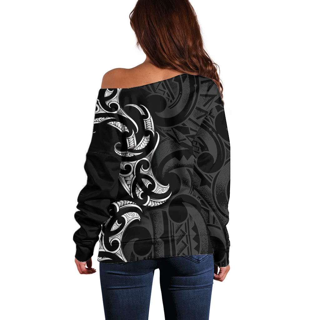 White Ribbon Day New Zealand Off Shoulder Sweater Aotearoa Maori Pattern LT14 - Polynesian Pride
