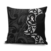 White Ribbon Day New Zealand Pillow Cover Aotearoa Maori Pattern LT14 Black - Polynesian Pride