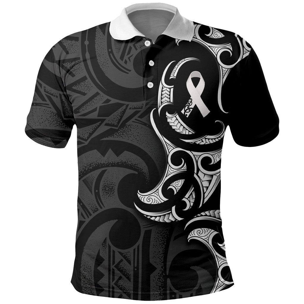 White Ribbon Day New Zealand Polo Shirt Aotearoa Maori Pattern LT14 Black - Polynesian Pride
