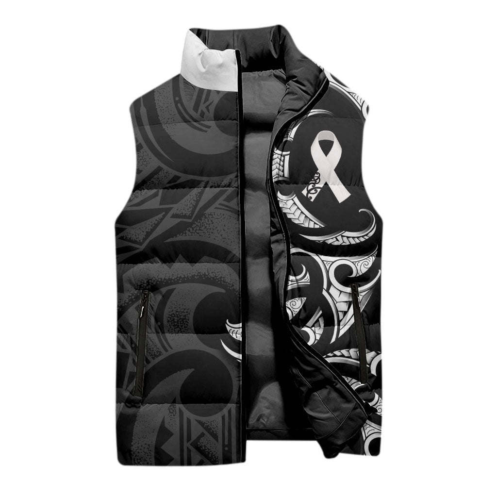 White Ribbon Day New Zealand Sleeveless Puffer Jacket Aotearoa Maori Pattern LT14 - Polynesian Pride