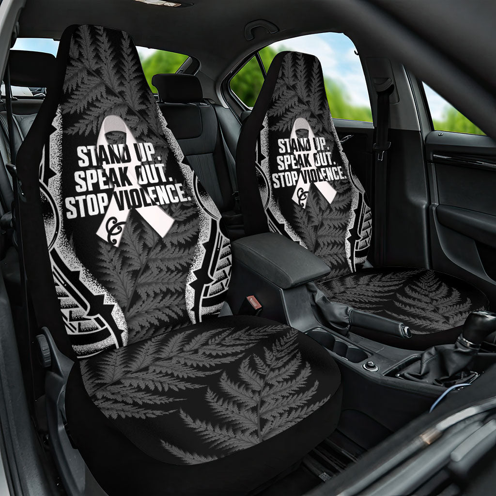 White Ribbon Day New Zealand Car Seat Cover Respect Women Maori Pattern Black LT14 One Size Black - Polynesian Pride