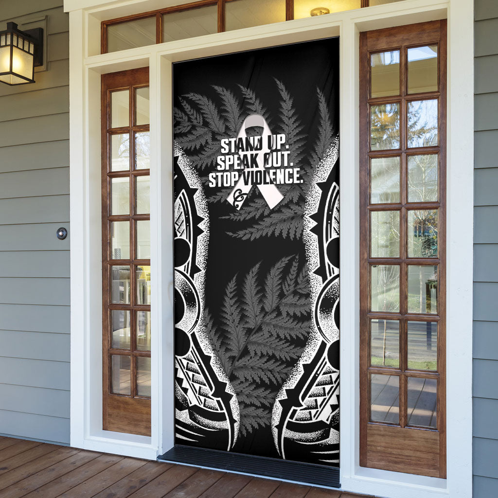 White Ribbon Day New Zealand Door Cover Respect Women Maori Pattern Black LT14 - Polynesian Pride