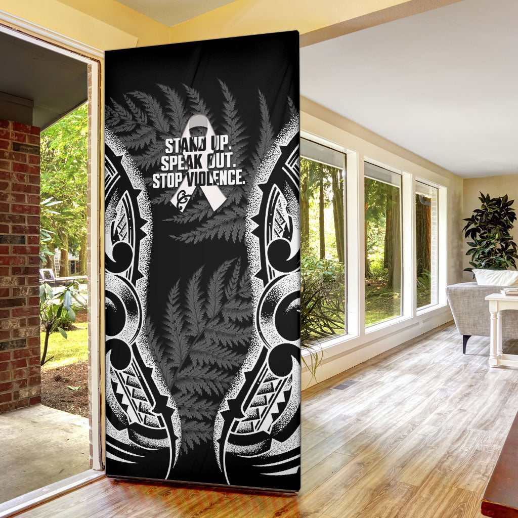 White Ribbon Day New Zealand Door Cover Respect Women Maori Pattern Black LT14 - Polynesian Pride