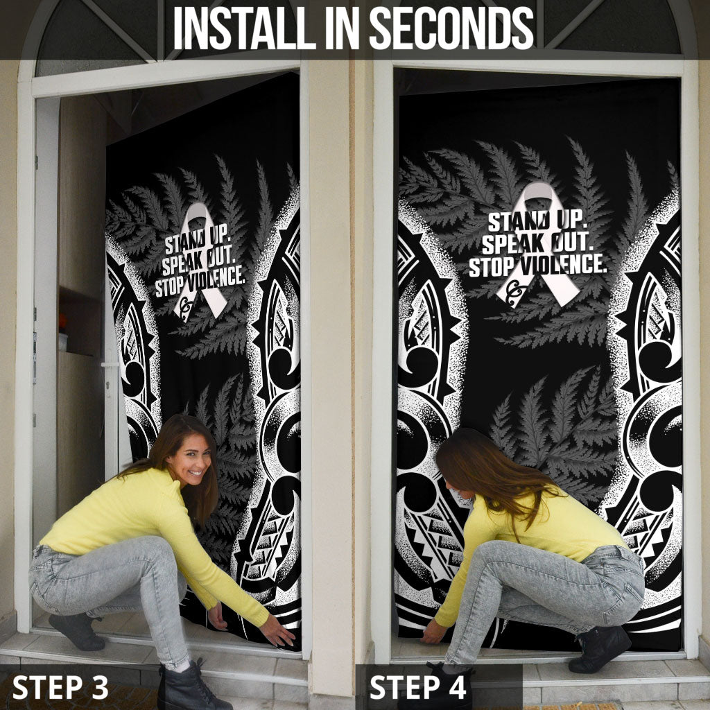 White Ribbon Day New Zealand Door Cover Respect Women Maori Pattern Black LT14 - Polynesian Pride