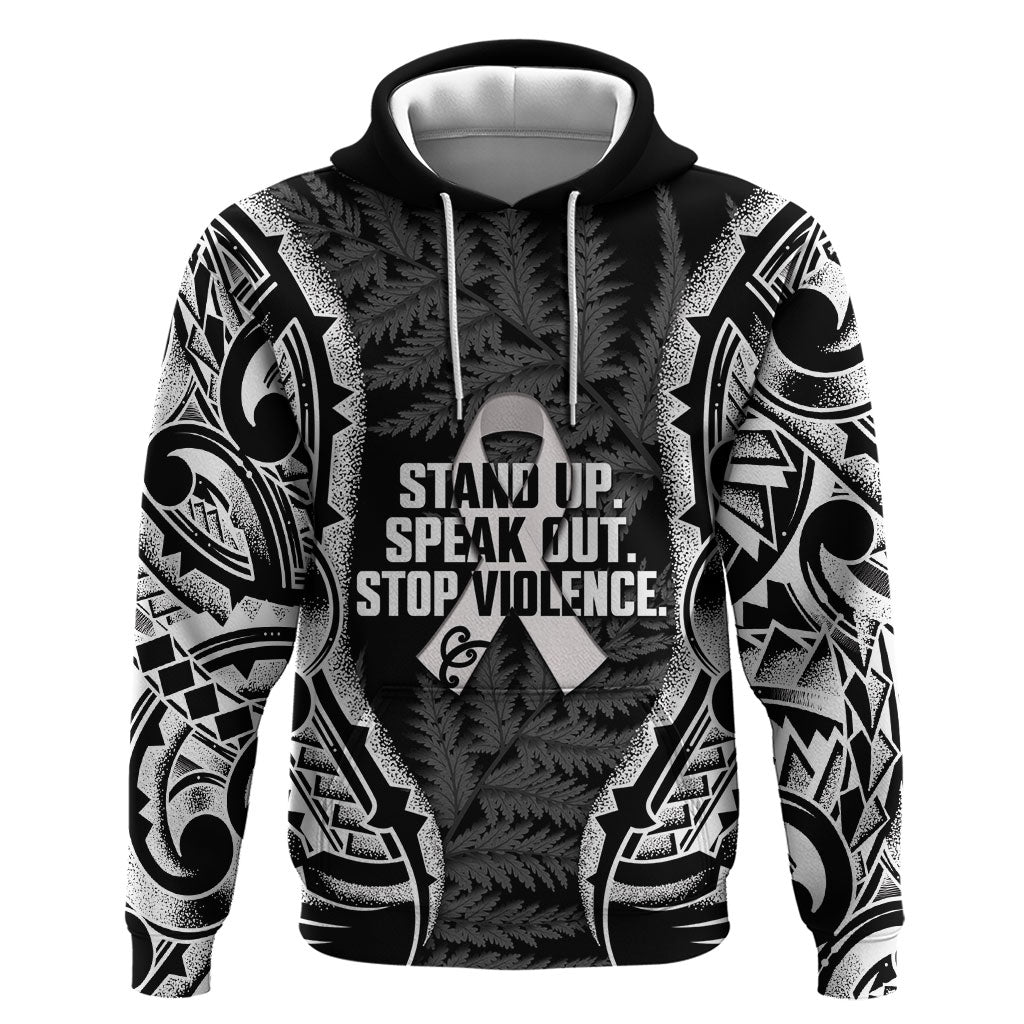 White Ribbon Day New Zealand Hoodie Respect Women Maori Pattern Black LT14 Pullover Hoodie Black - Polynesian Pride