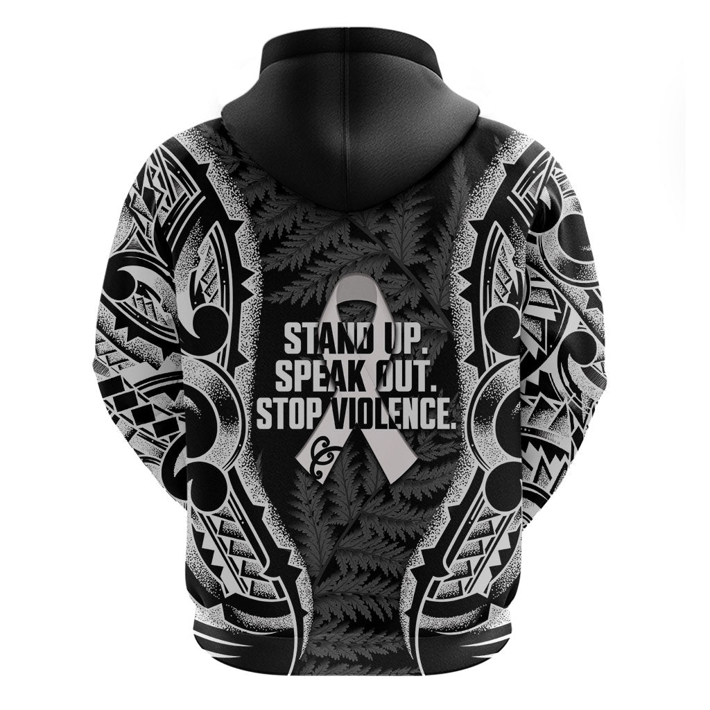 White Ribbon Day New Zealand Hoodie Respect Women Maori Pattern Black LT14 - Polynesian Pride