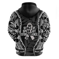 White Ribbon Day New Zealand Hoodie Respect Women Maori Pattern Black LT14 - Polynesian Pride