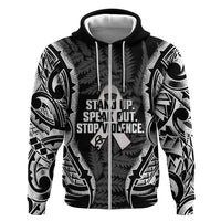 White Ribbon Day New Zealand Hoodie Respect Women Maori Pattern Black LT14 Zip Hoodie Black - Polynesian Pride