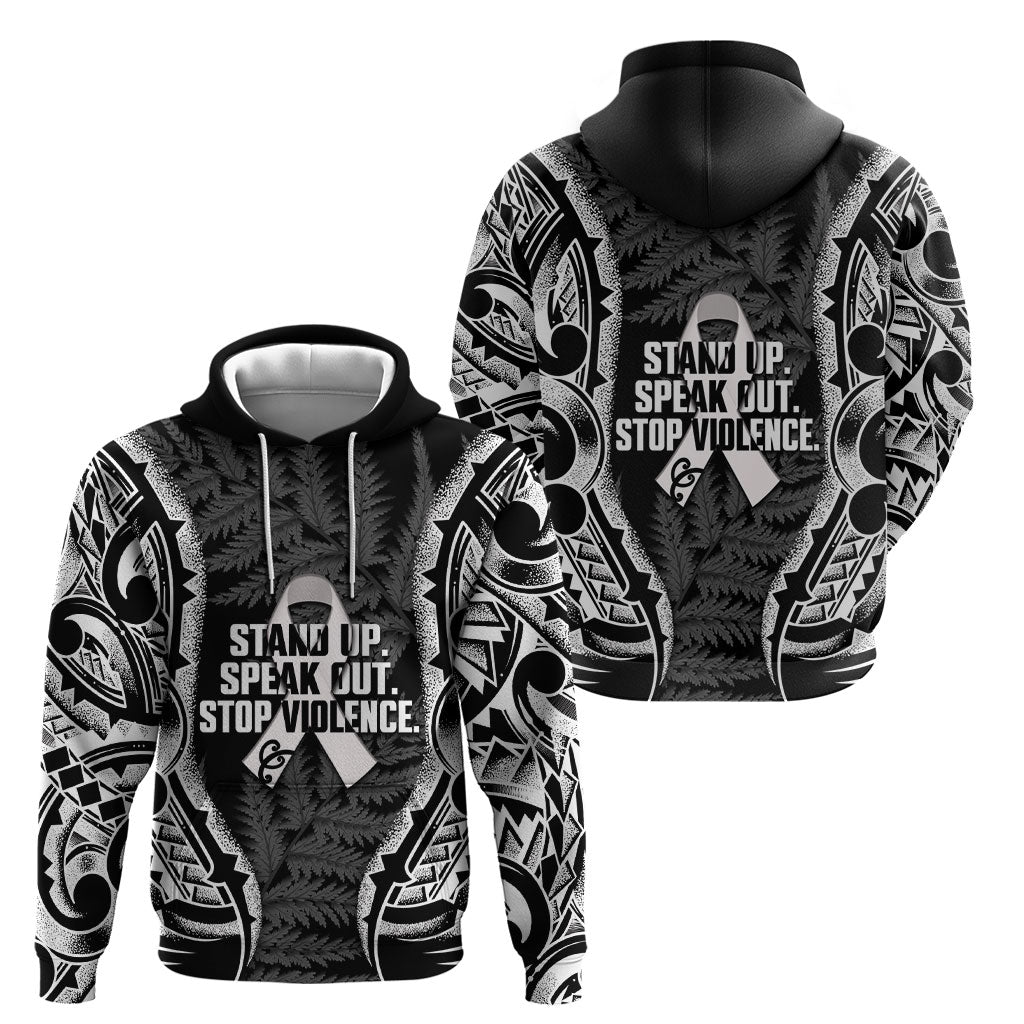 White Ribbon Day New Zealand Hoodie Respect Women Maori Pattern Black LT14 - Polynesian Pride