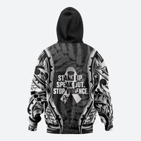 White Ribbon Day New Zealand Hoodie Respect Women Maori Pattern Black LT14 - Polynesian Pride