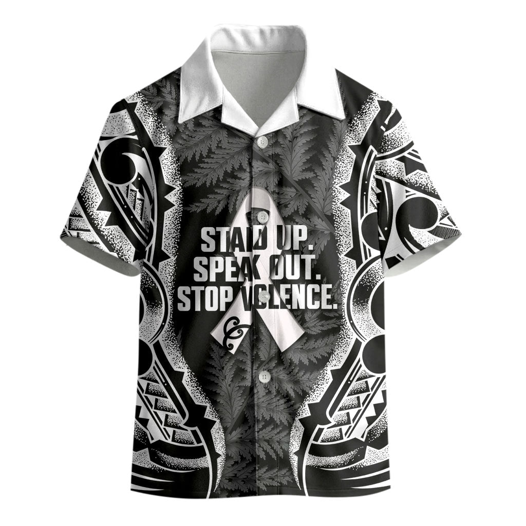 White Ribbon Day New Zealand Kid Hawaiian Shirt Respect Women Maori Pattern Black LT14 - Polynesian Pride