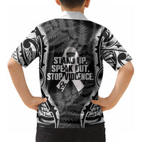 White Ribbon Day New Zealand Kid Hawaiian Shirt Respect Women Maori Pattern Black LT14 - Polynesian Pride