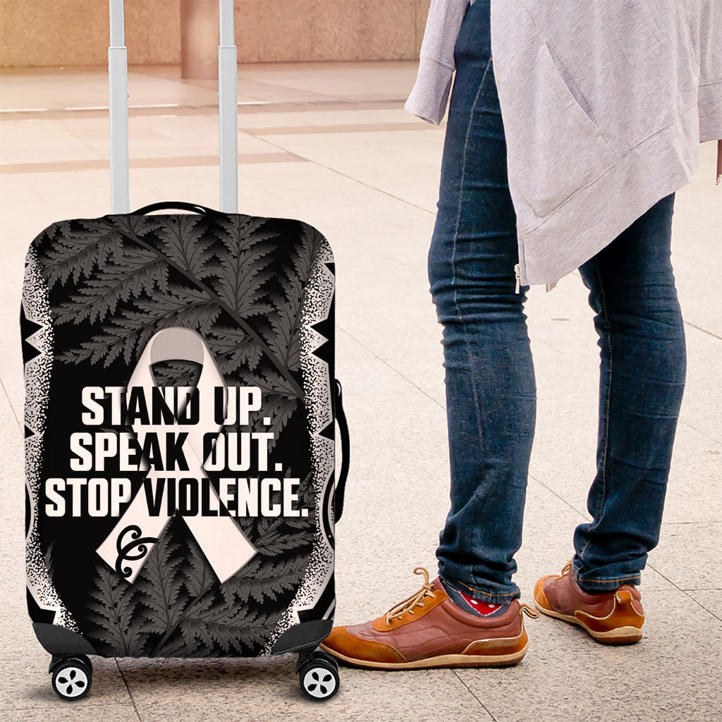 White Ribbon Day New Zealand Luggage Cover Respect Women Maori Pattern Black LT14 Black - Polynesian Pride