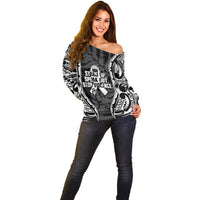 White Ribbon Day New Zealand Off Shoulder Sweater Respect Women Maori Pattern Black LT14 - Polynesian Pride
