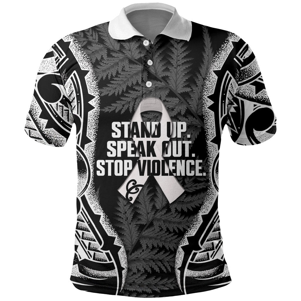White Ribbon Day New Zealand Polo Shirt Respect Women Maori Pattern Black LT14 Black - Polynesian Pride