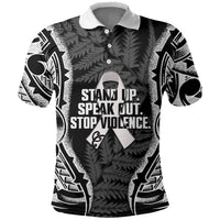 White Ribbon Day New Zealand Polo Shirt Respect Women Maori Pattern Black LT14 Black - Polynesian Pride