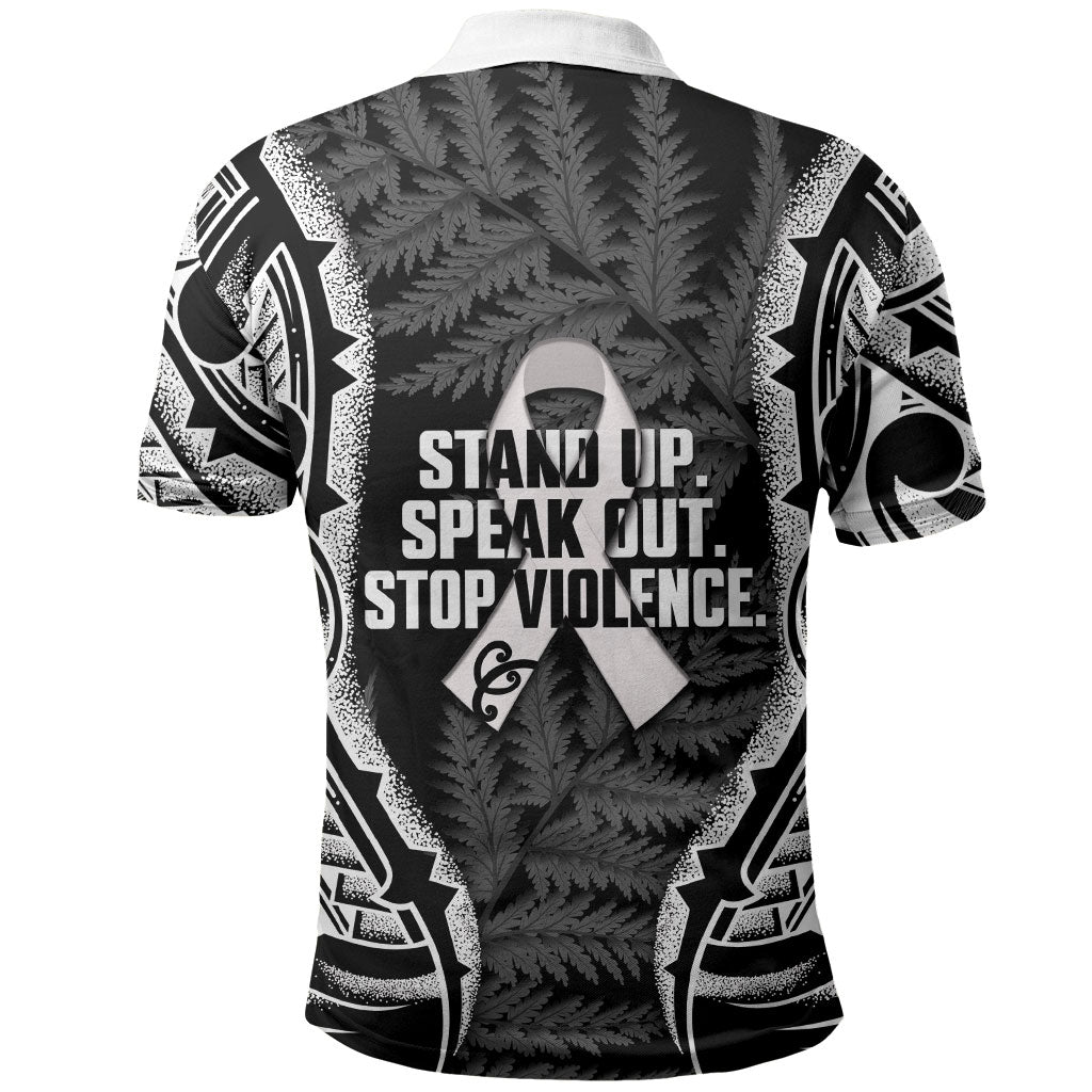 White Ribbon Day New Zealand Polo Shirt Respect Women Maori Pattern Black LT14 - Polynesian Pride