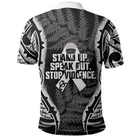 White Ribbon Day New Zealand Polo Shirt Respect Women Maori Pattern Black LT14 - Polynesian Pride
