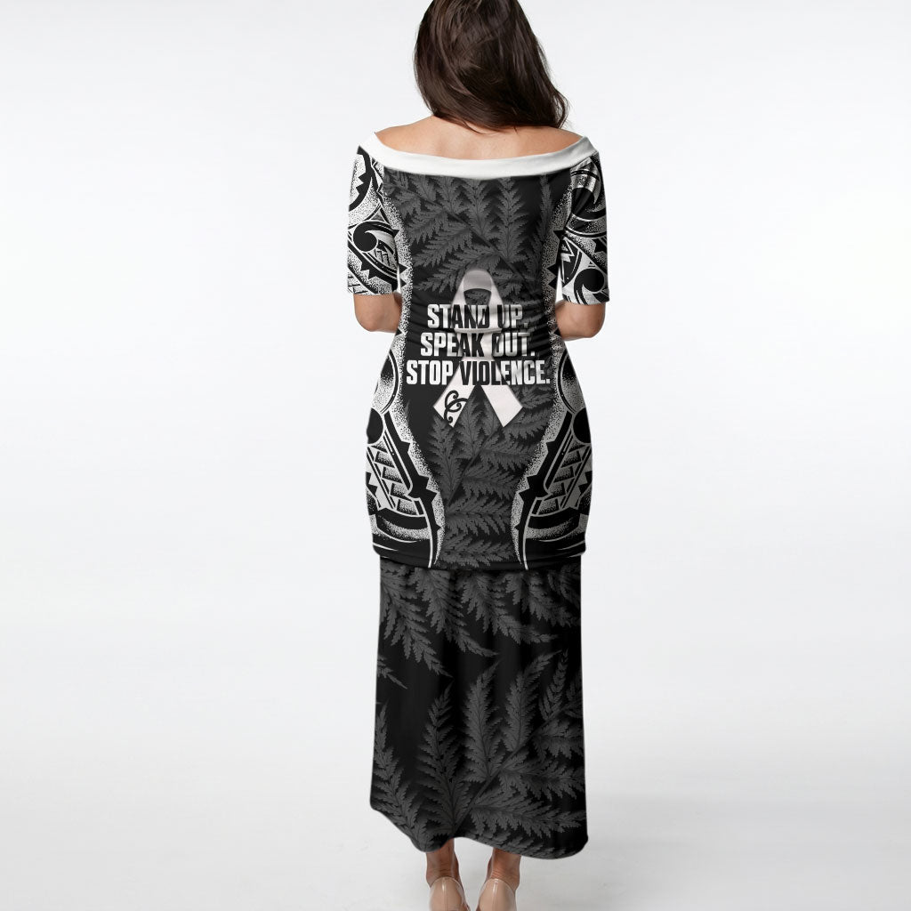 White Ribbon Day New Zealand Puletasi Respect Women Maori Pattern Black LT14 - Polynesian Pride