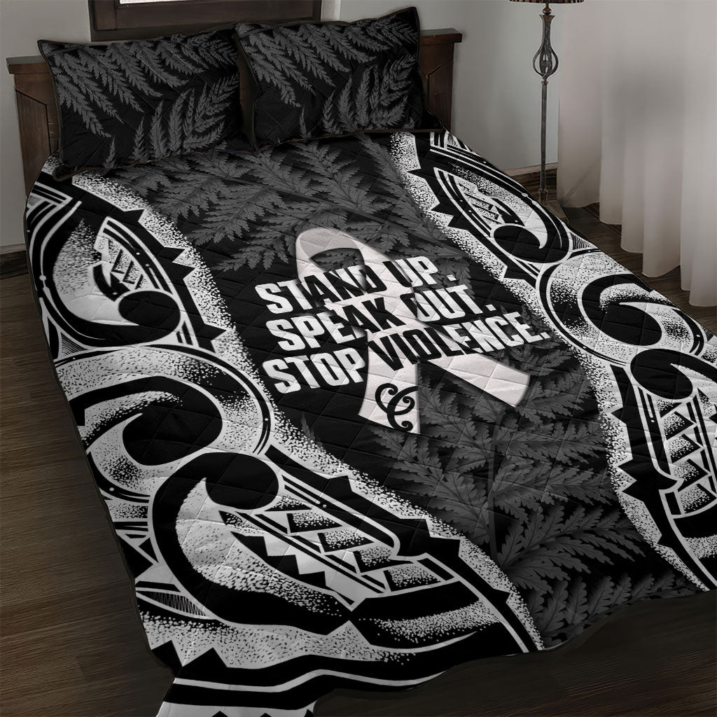 White Ribbon Day New Zealand Quilt Bed Set Respect Women Maori Pattern Black LT14 Black - Polynesian Pride
