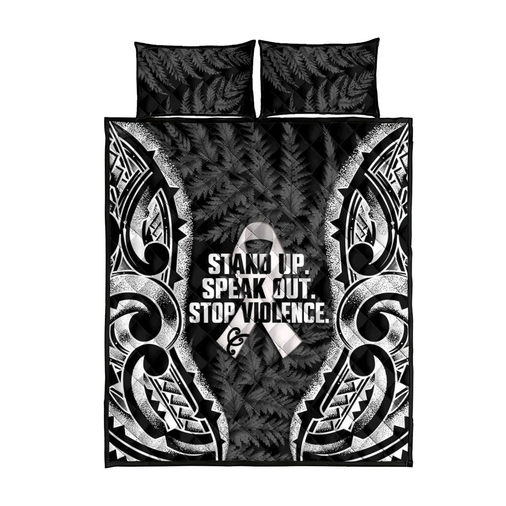 White Ribbon Day New Zealand Quilt Bed Set Respect Women Maori Pattern Black LT14 - Polynesian Pride