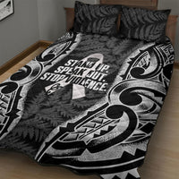 White Ribbon Day New Zealand Quilt Bed Set Respect Women Maori Pattern Black LT14 - Polynesian Pride