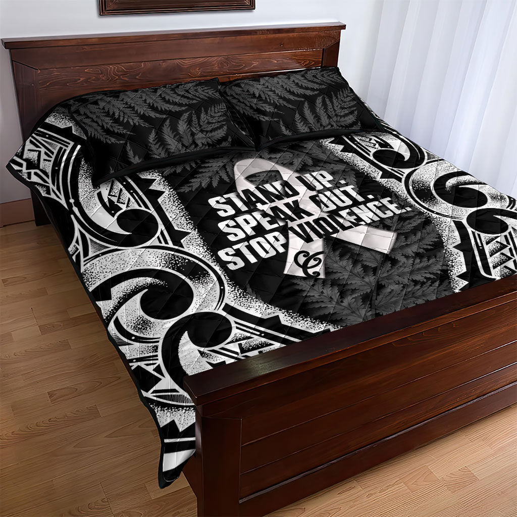 White Ribbon Day New Zealand Quilt Bed Set Respect Women Maori Pattern Black LT14 - Polynesian Pride