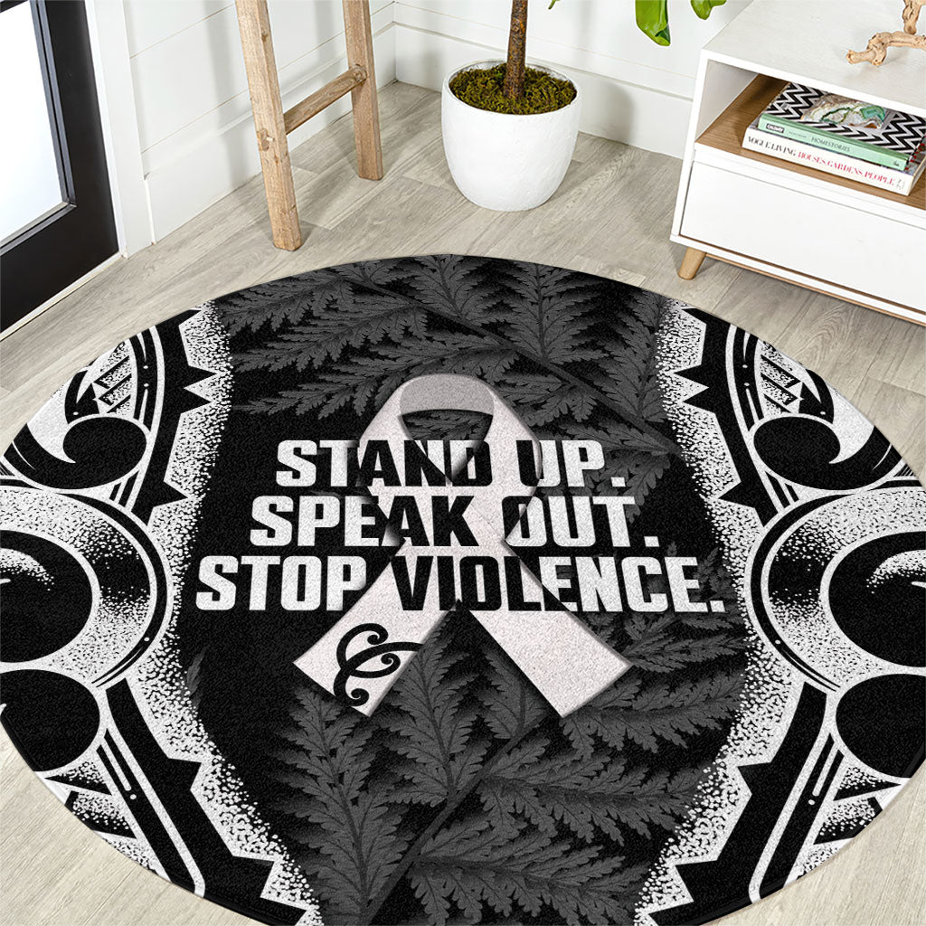 White Ribbon Day New Zealand Round Carpet Respect Women Maori Pattern Black LT14 Black - Polynesian Pride