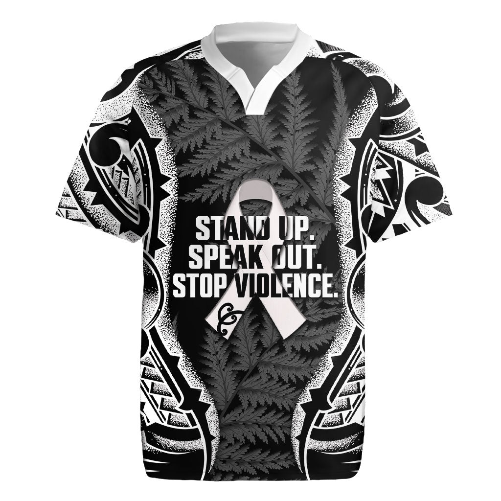 White Ribbon Day New Zealand Rugby Jersey Respect Women Maori Pattern Black LT14 Black - Polynesian Pride