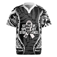 White Ribbon Day New Zealand Rugby Jersey Respect Women Maori Pattern Black LT14 Black - Polynesian Pride