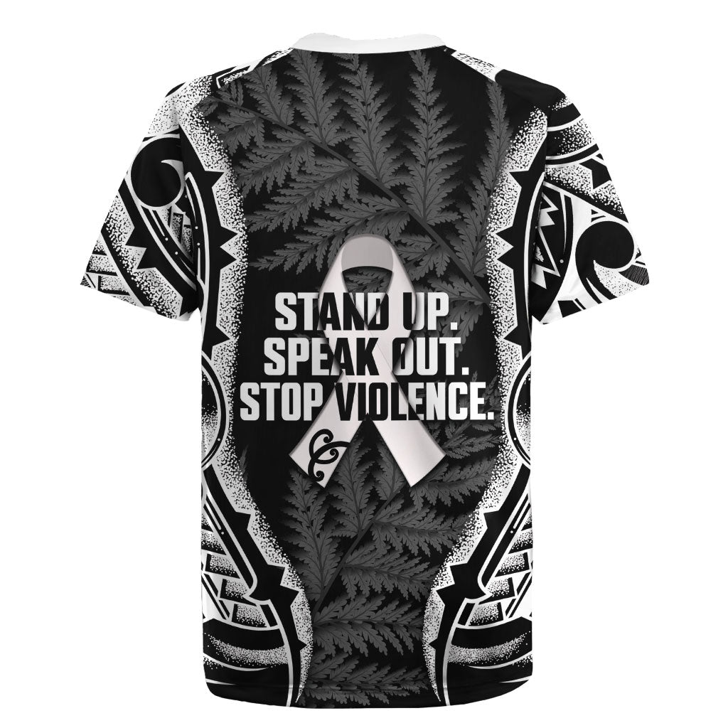 White Ribbon Day New Zealand Rugby Jersey Respect Women Maori Pattern Black LT14 - Polynesian Pride