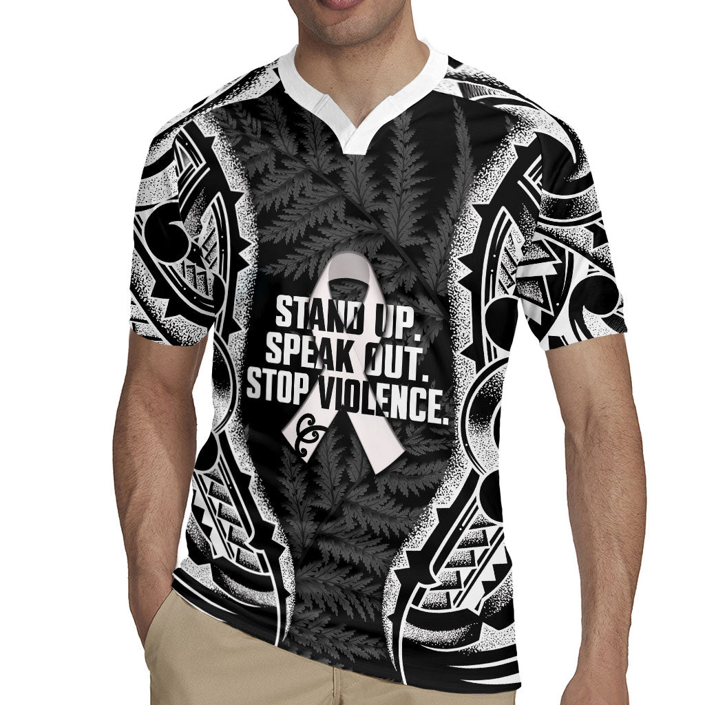 White Ribbon Day New Zealand Rugby Jersey Respect Women Maori Pattern Black LT14 - Polynesian Pride