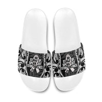 White Ribbon Day New Zealand Slide Sandals Respect Women Maori Pattern Black LT14 Black - Polynesian Pride