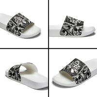 White Ribbon Day New Zealand Slide Sandals Respect Women Maori Pattern Black LT14 - Polynesian Pride