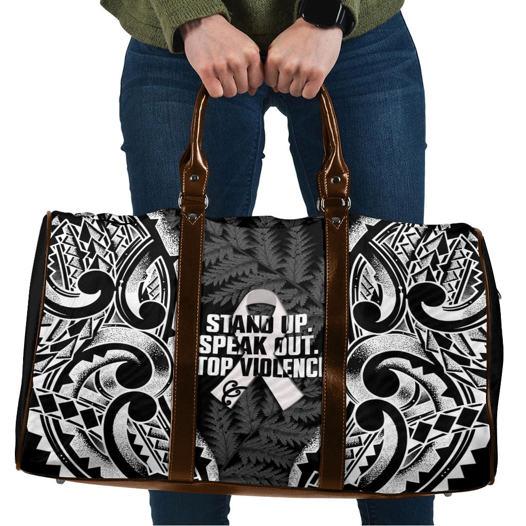 White Ribbon Day New Zealand Travel Bag Respect Women Maori Pattern Black LT14 Black - Polynesian Pride