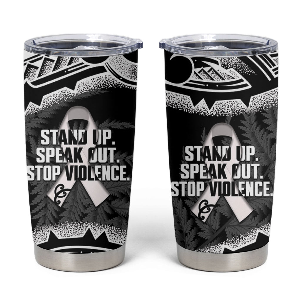 White Ribbon Day New Zealand Tumbler Cup Respect Women Maori Pattern Black LT14 Black - Polynesian Pride
